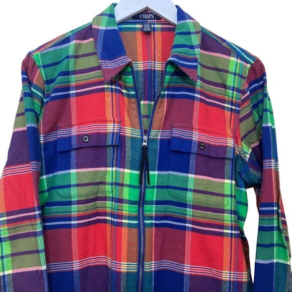 Chaps Zip Front Flannel Shirt Medium Womens Casual Plaid Jacket Top Cotton - Picture 3 of 11
